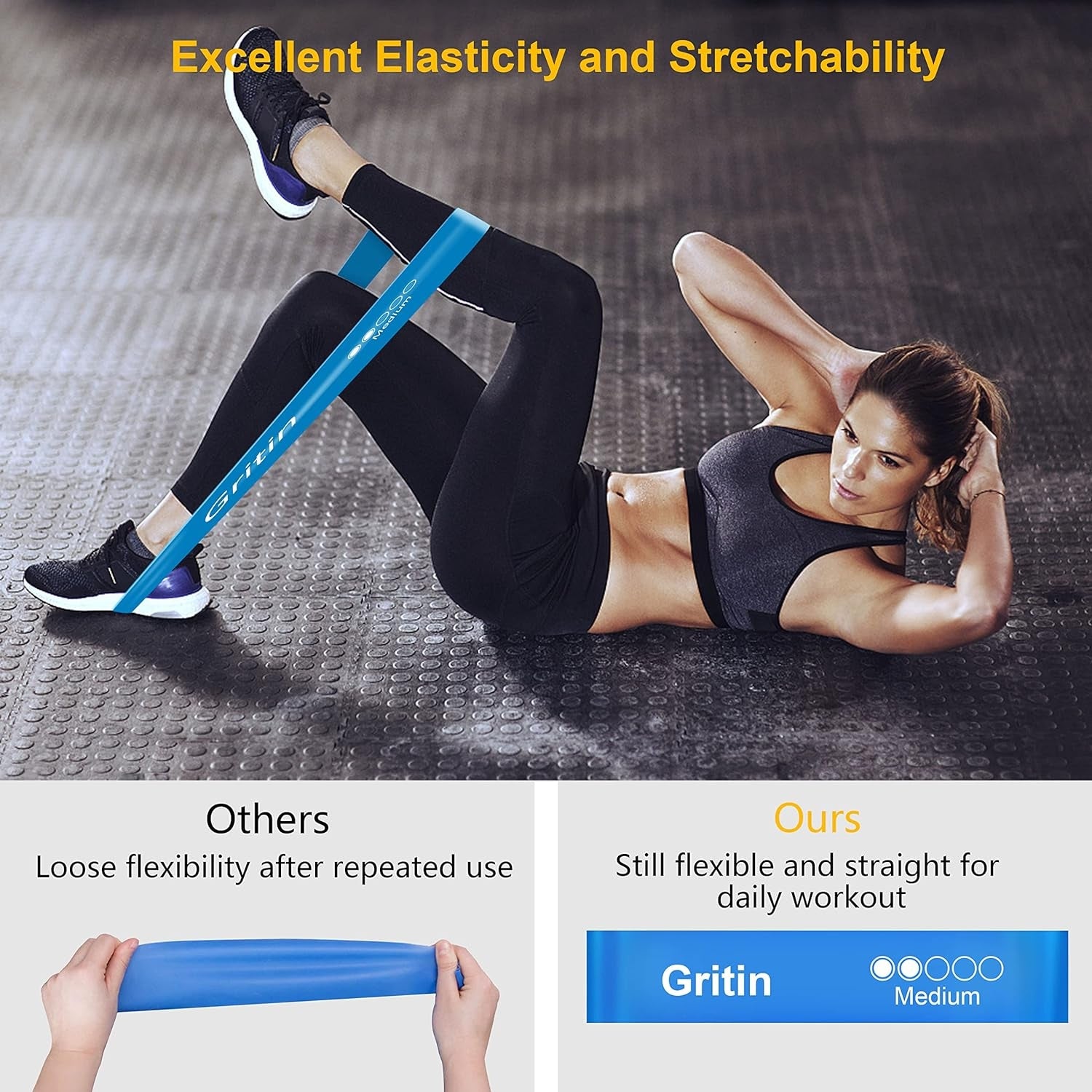 Fitnessbänder 5er Set Widerstandsbänder mit 5 Stufen 100% Latex Fitnessband Resistance mit Deutscher Übungsanleitung und Tragebeutel Gymnastikband