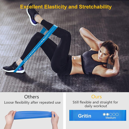Fitnessbänder 5er Set Widerstandsbänder mit 5 Stufen 100% Latex Fitnessband Resistance mit Deutscher Übungsanleitung und Tragebeutel Gymnastikband