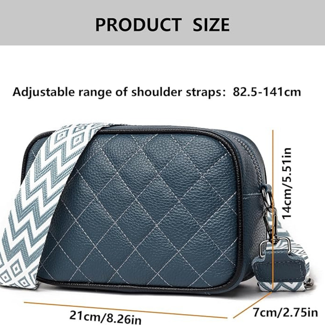 Damen Umhängetasche Echtes Leder Blau Crossbody Breiter Gurt Modisch