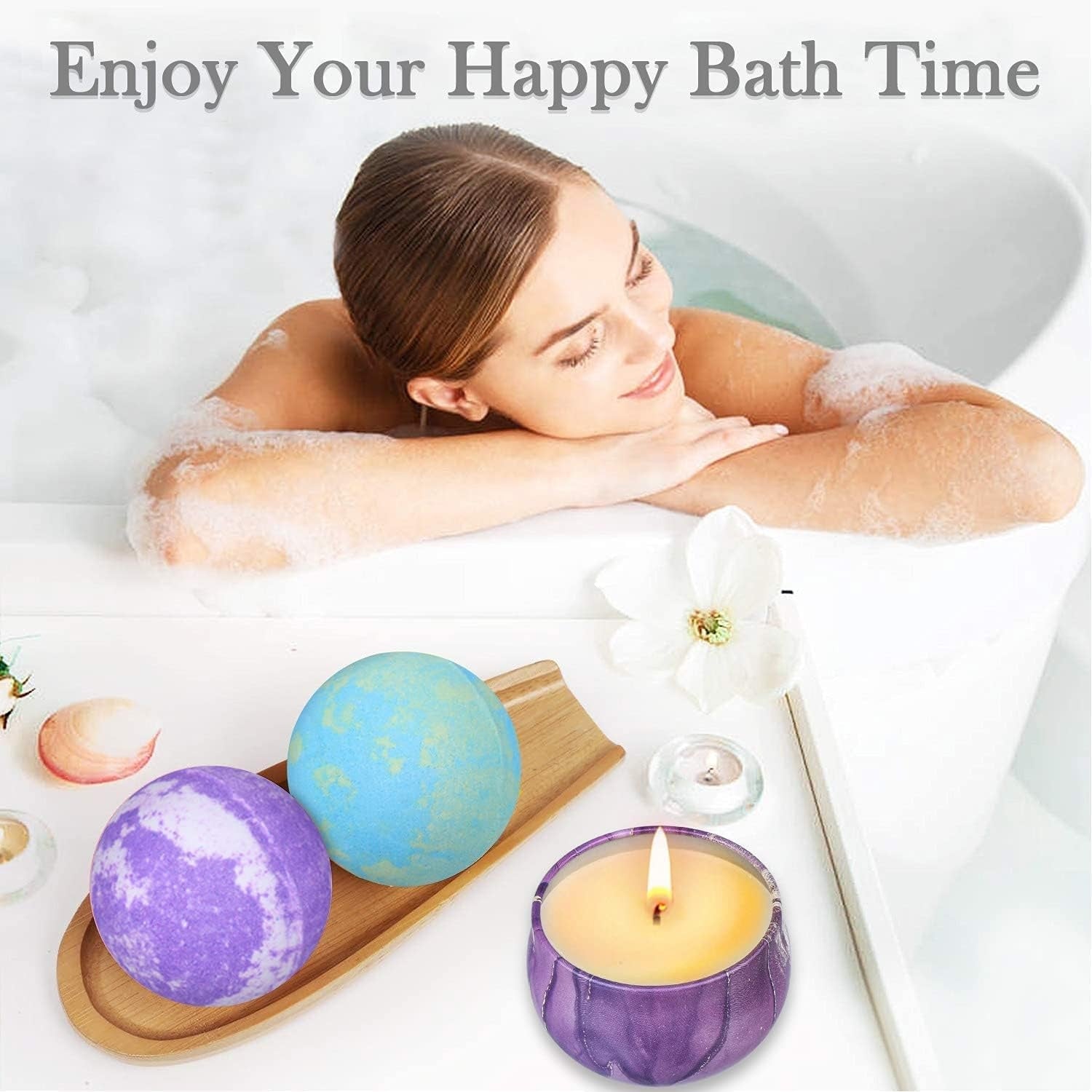 Badebomben und Duftkerzen Geschenkset Geschenke für Frauen Badebomben Set 5 Handgefertigte Badekugeln und 4 Aroma Duftkerzen Perfekte Muttertag