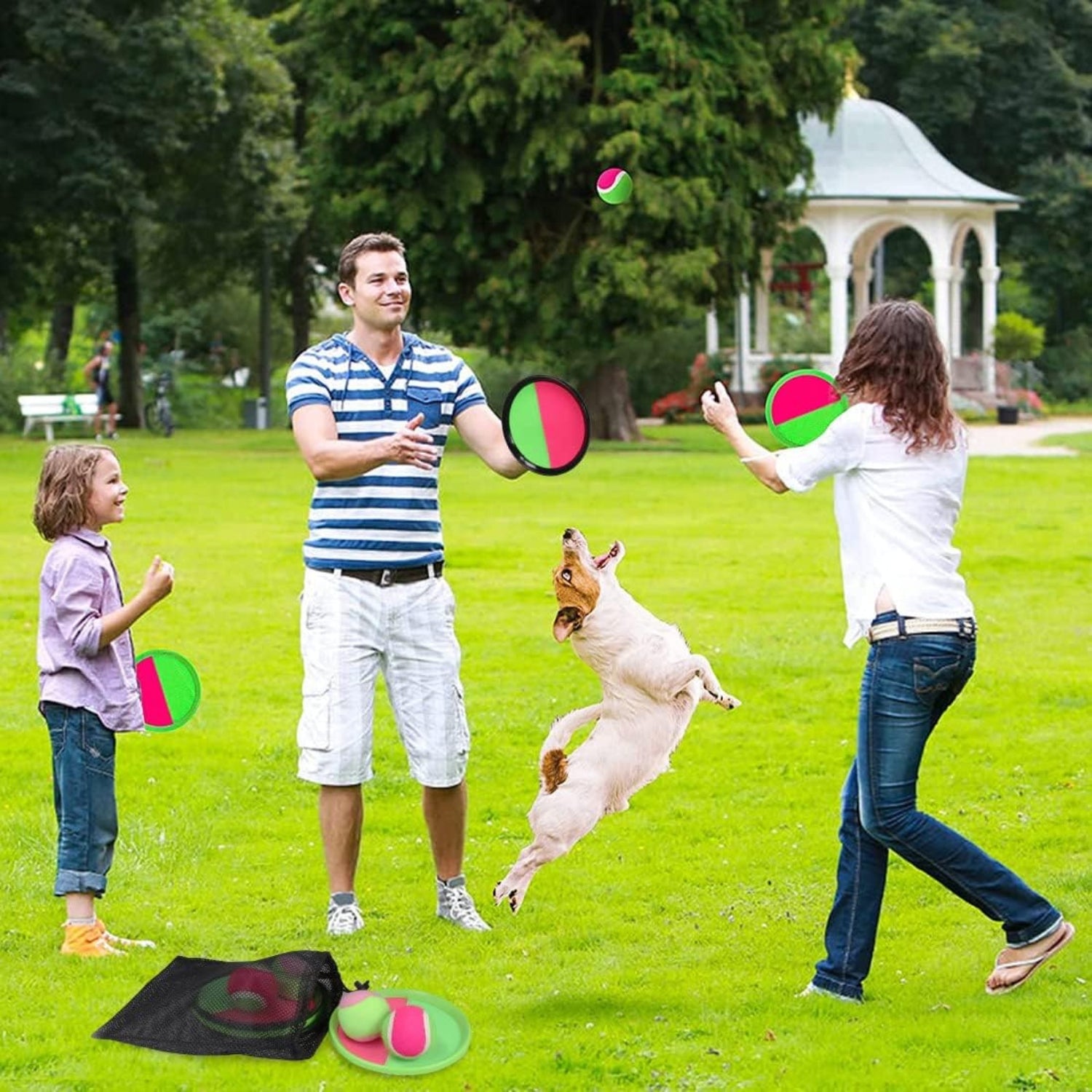 Outdoor Spielzeug Klettballspiel Fangballspiel mit 4 Fangscheiben 4 Bälle für Kinder ab 3 4 5 6 Outdoor Spiele für Kinder Wurf- und Fangspiel