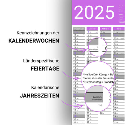 Kalender 2025 Wandkalender groß | Familienkalender | Jahreskalender 97x67 cm | Inkl. Feiertage nach Bundesländern | Wochenplaner