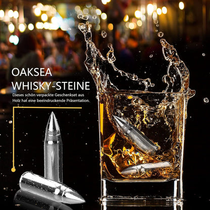 Whiskey Steine Set Geschenke für Männer Silberne Patronen Whiskey Glas 6 Steine