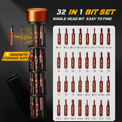 32-in-1 Feinmechaniker Schraubendreher Set Tragbares Mini Werkzeug Torx Reparatur Kit Macbook Laptop PS4 PS5 Switch Xbox iPhone Brille Uhren