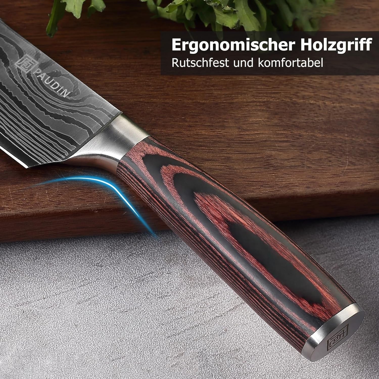 Premium Kochmesser mit Holzgriff Klingenlänge 20 cm Profi Küchenmesser Chefmesser aus hochwertigem Carbon Edelstahl Extra Scharfe Messerklinge