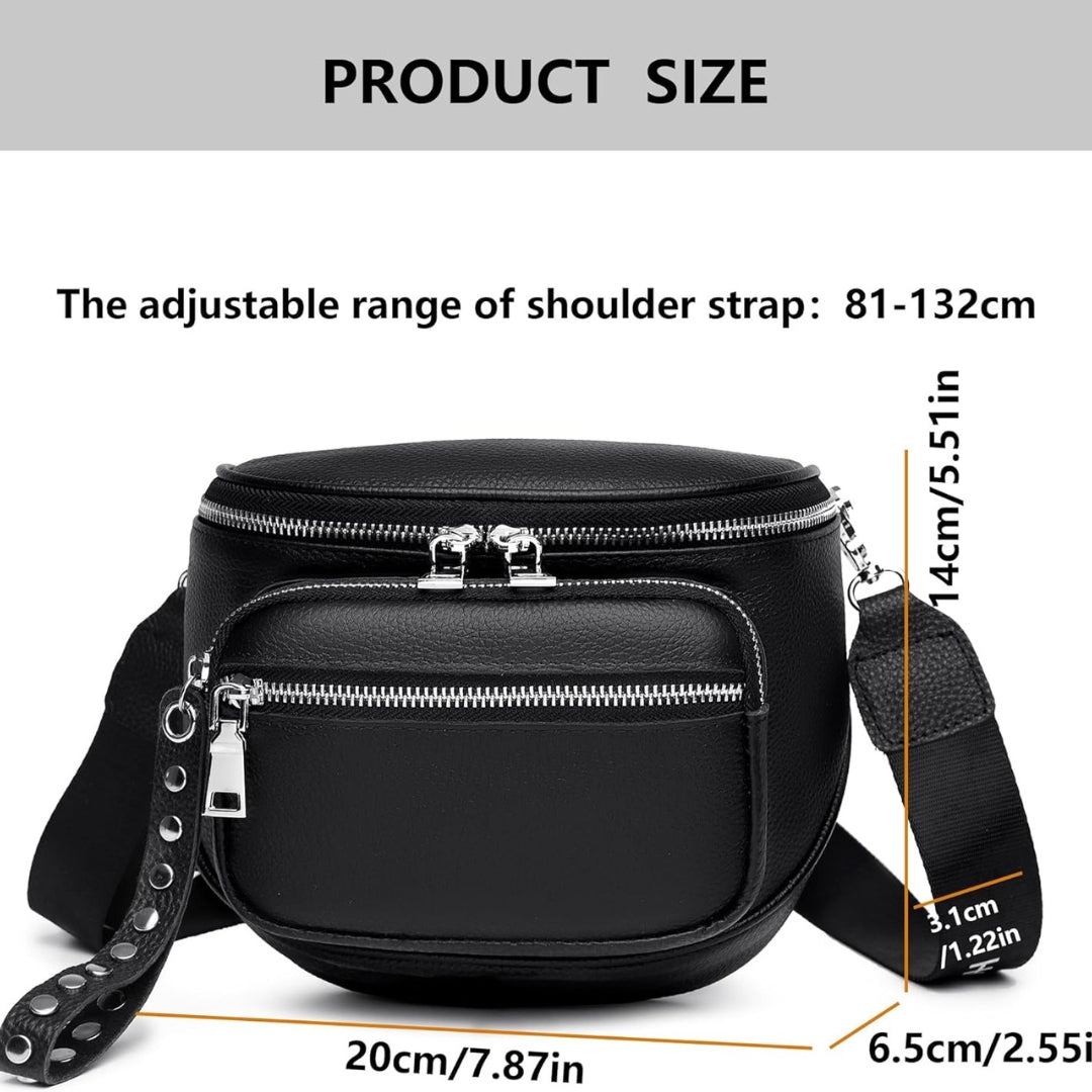 Damen Umhängetasche Echtes Leder Schwarz Crossbody Satteltasche Modisch