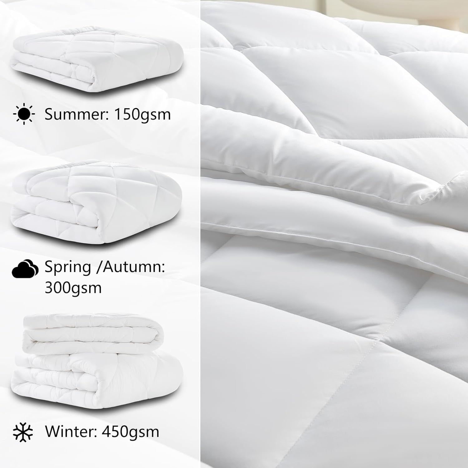 Bettdecke 135x200 4 Jahreszeiten 2 teilig Flauschige Decke Steppdecke 300gsm Ganzjahresdecke + 150gsm Sommerdecke 8 Druckknöpfe OEKO TEX zertifiziert