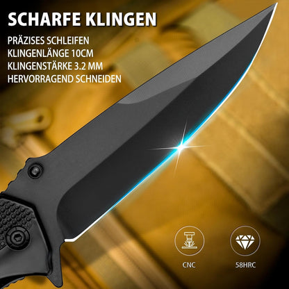 Taschenmesser 10cm Rettungsmesser mit Gurtschneider Glasbrecher Flaschenöffner Klappmesser mit Liner Lock Kugellager Einhandmesser für Auto Survival