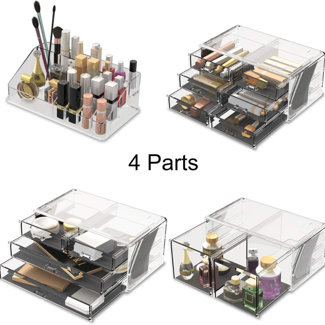 XXL Makeup Organizer 4 Lagen Transparent Schminkaufbewahrung Groß Kapazität