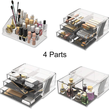 XXL Makeup Organizer 4 Lagen Transparent Schminkaufbewahrung Groß Kapazität