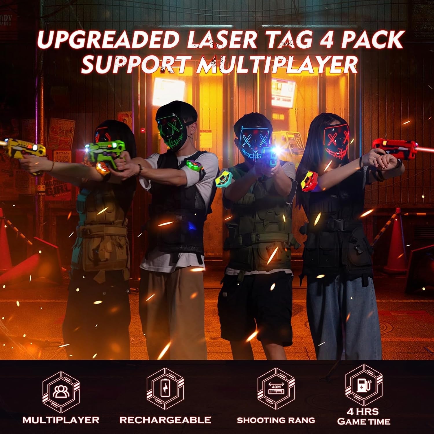 Lasertag Set Kinder Laser Tag Wiederaufladbares 4 Pack mit Empfängern für Kinder Erwachsene 2.4GHz Daten-Sync-Anzeige Spiel Infrarot Spielzeug 6-12+