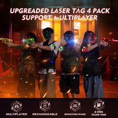 Lasertag Set Kinder Laser Tag Wiederaufladbares 4 Pack mit Empfängern für Kinder Erwachsene 2.4GHz Daten-Sync-Anzeige Spiel Infrarot Spielzeug 6-12+