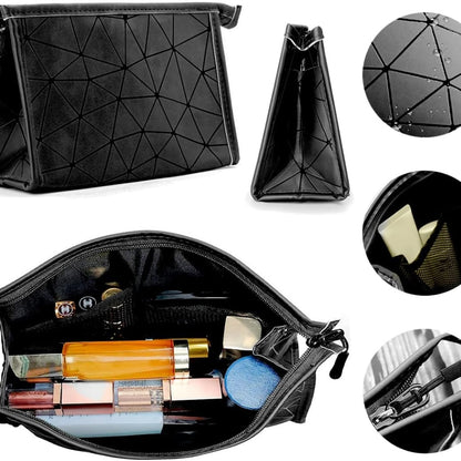 3er Set Kosmetiktasche Doppellagig Transparent Rautenmuster Schwarz Unisex