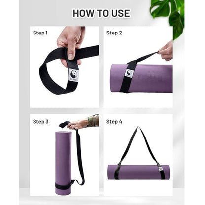 Tragegurt Yogamatte aus Baumwolle Schwarz Verstellbar für alle Größen Elastisch Yoga Gurt für Pilates Dehnen und Fitness Gutes Yoga-Zubehör