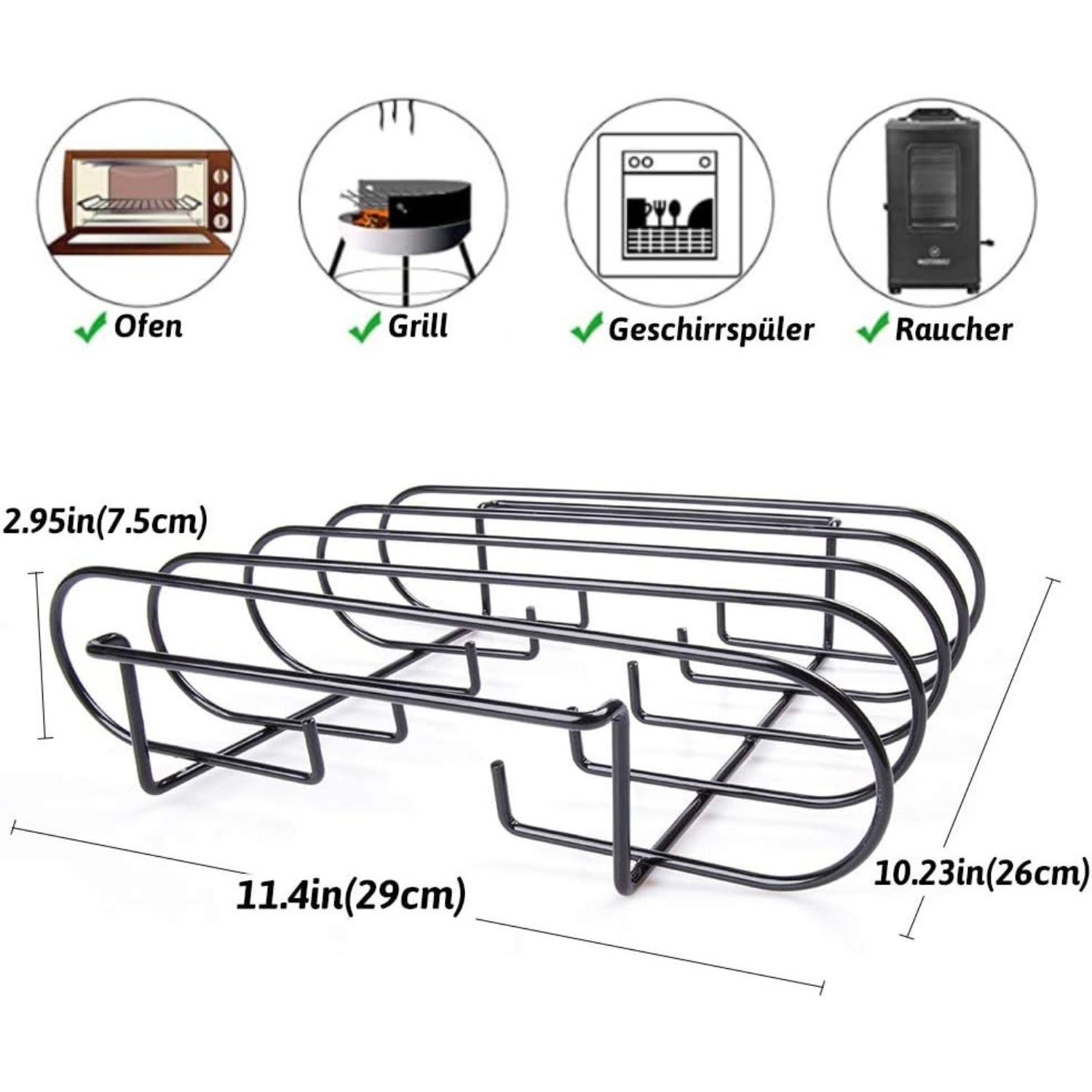 Grill Zubehör Sparerib Halter Edelstahl für Rippchen Steak Lammkoteletts 29x26x7.5cm Spülmaschinengeeignet Perfektes Design für Gas Holzkohlegrills