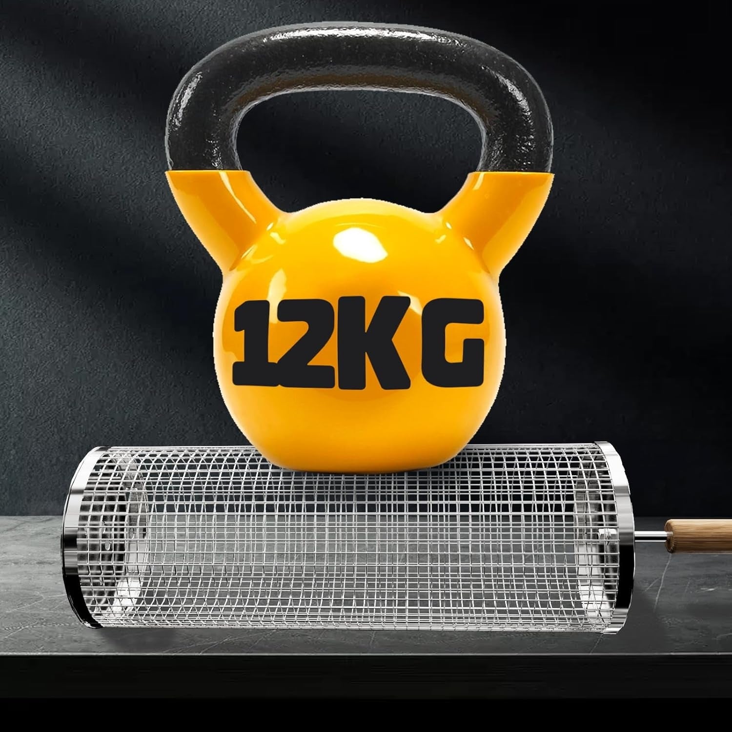 Rollendes Grillkorb Set mit Holzgriff 2 Stück 28.5cm x 10cm Grillnetzrohr für Außengrill Gemüse Edelstahl Grillkorb für Grill Zubehör Drehspieß