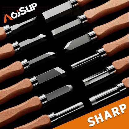 14 tlg Holz-Schnitzwerkzeug Set Schnitzwerkzeug Schnitzset mit 12 Schnitzmesser Schleifsteine Holzmodell Ideales Set für Anfänger