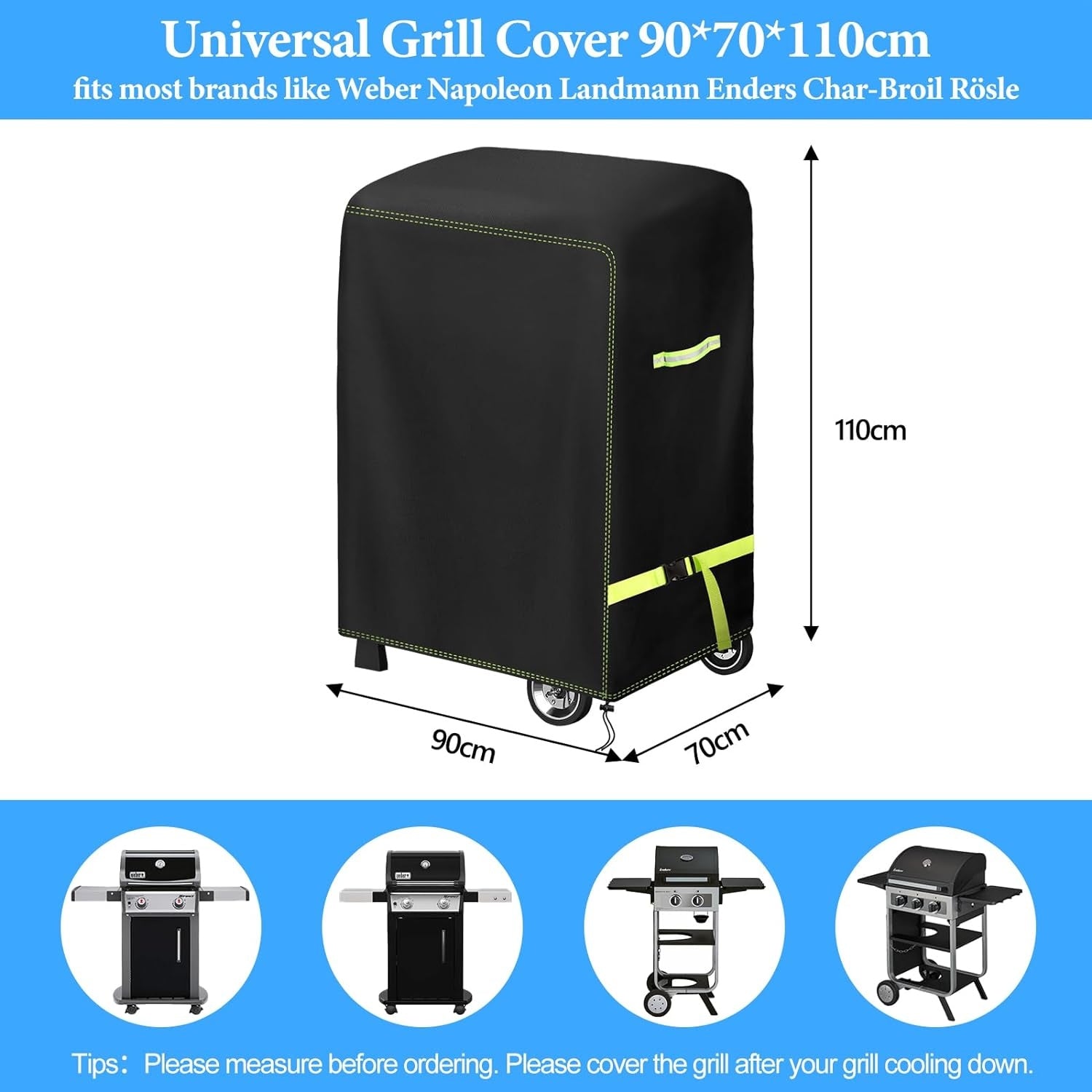 Grillabdeckung Wetterfest 90x70x110cm Grillabdeckung 420D Oxford Gasgrill Abdeckplane Wasserdicht Grillschutzhülle  Reißfest UV Schutz