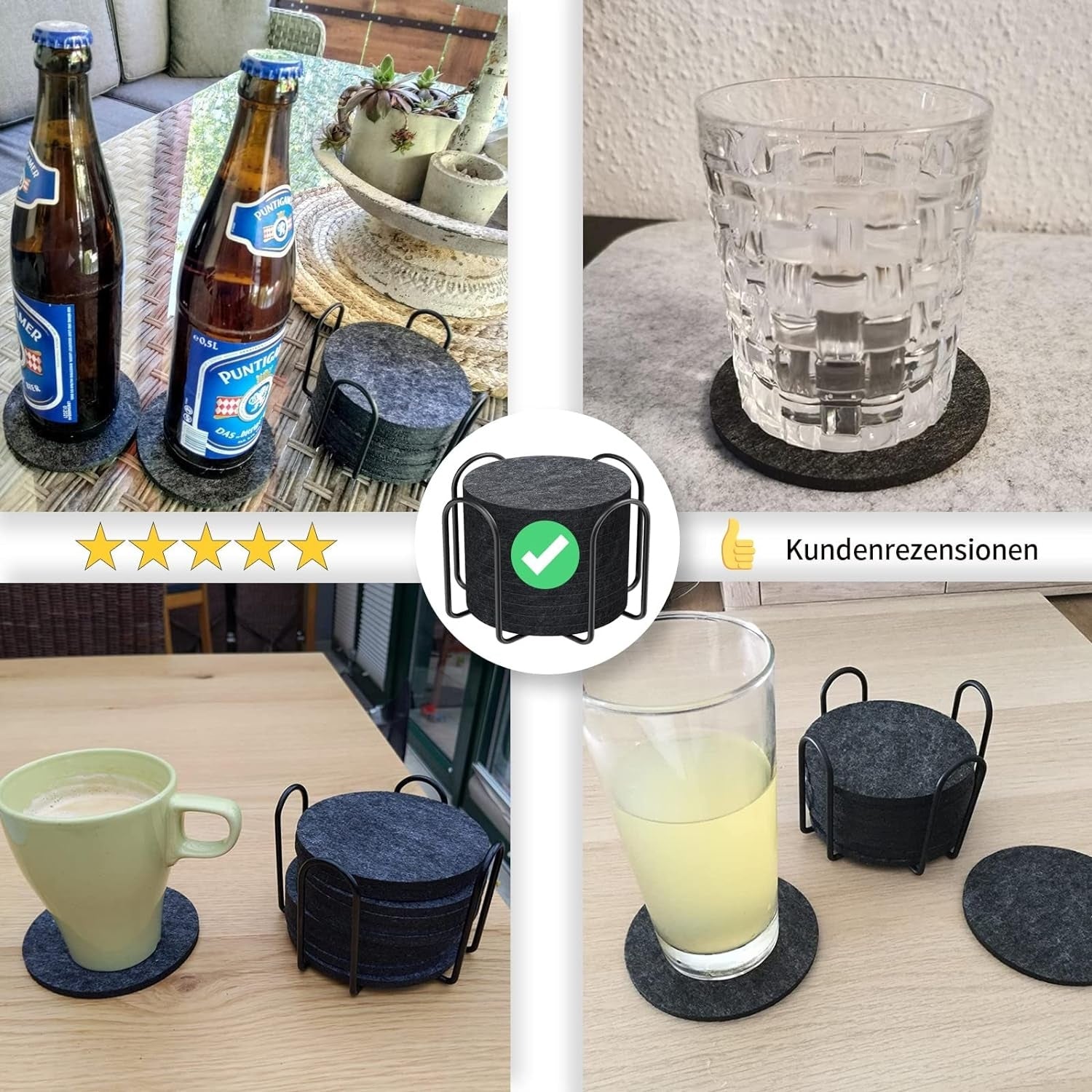 Filzuntersetzer Rund für Gläser 12er Set Glasuntersetzer in Dunkelgrau für Getränke Bar Tassen Tischuntersetzer Getränkeuntersetzer mit Halter