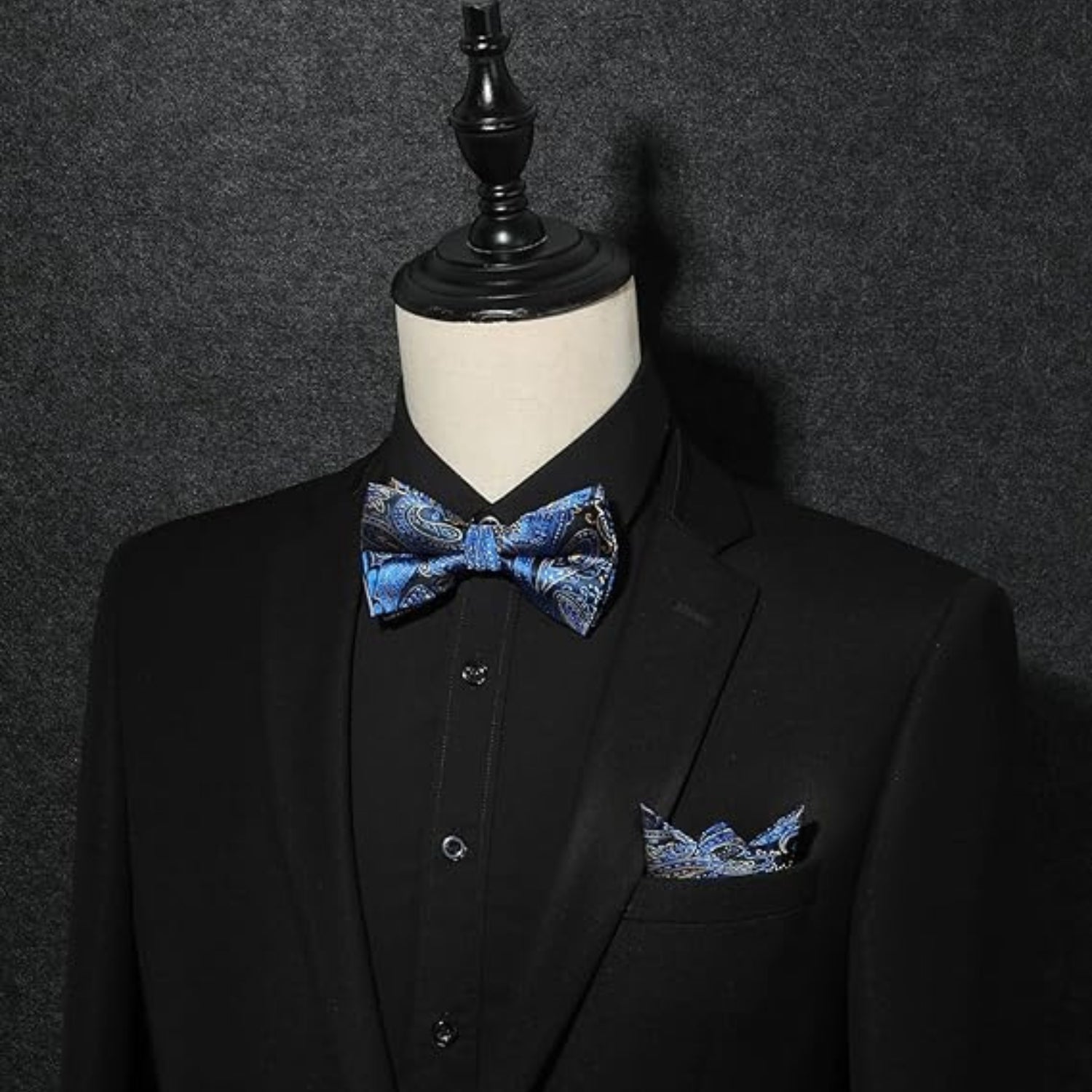 Fliege mit Einstecktuch für Herren Einfarbig Einstellbar Smoking Fliege für Hochzeit, Party Blau Paisley mit verstellbarem Kragen