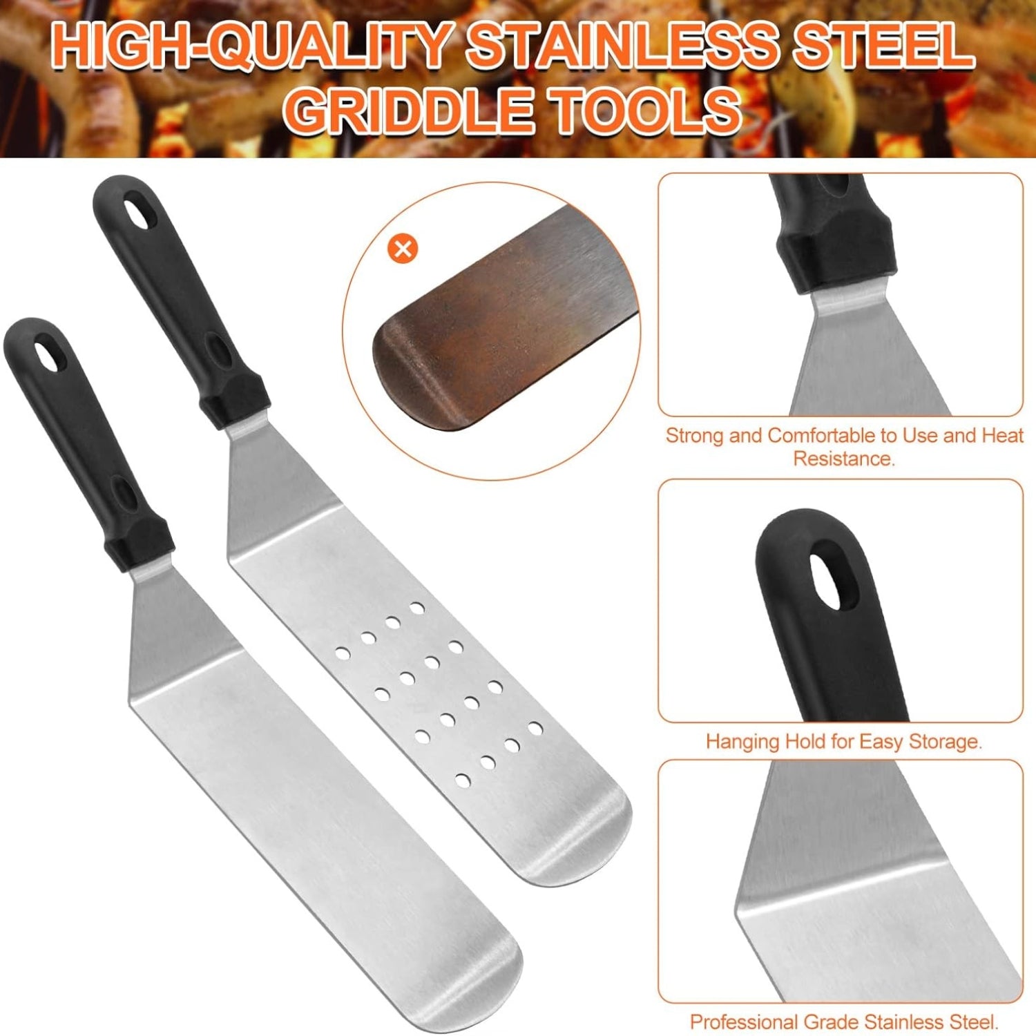 XL Grillzubehör Set 30-teiliges Grillbesteck mit Spatel Zange Eierring für Outdoor-Camping Party Teppanyaki Gasgrill inklusive Aufbewahrungstasche