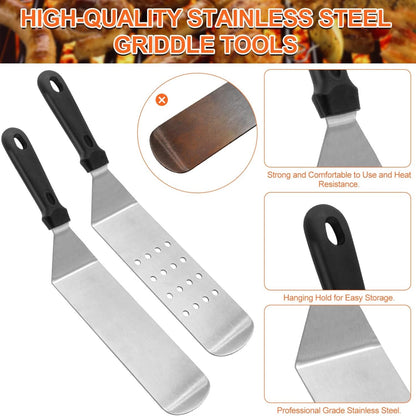 XL Grillzubehör Set 30-teiliges Grillbesteck mit Spatel Zange Eierring für Outdoor-Camping Party Teppanyaki Gasgrill inklusive Aufbewahrungstasche