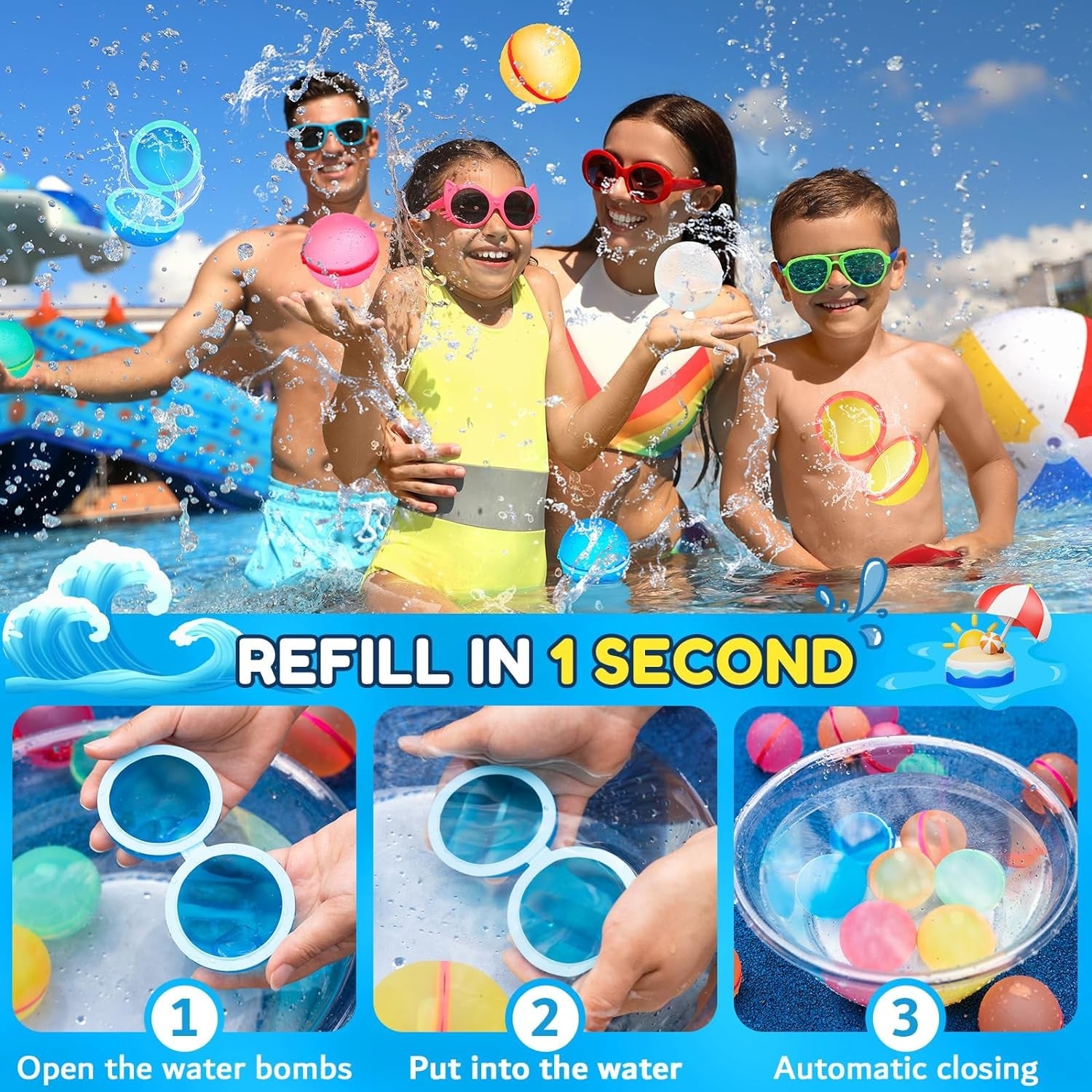 Wasserbomben Wiederverwendbar Outdoor Spielzeug Selbstschließend Silikon Magnet Wasserbomben für Kinder Erwachsene Nachhaltig Wasserspielzeug 6 Stück