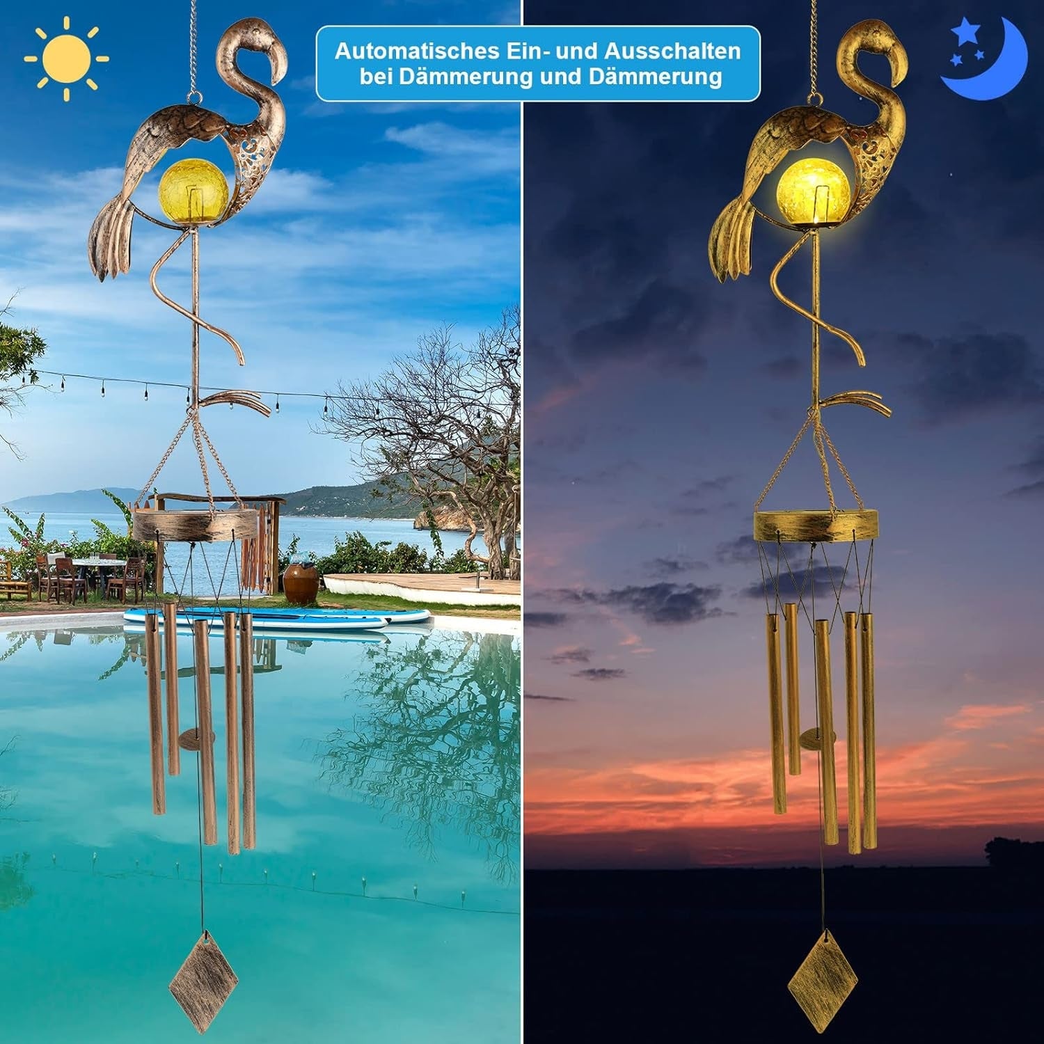 Flamingo Solarleuchten Windspiel Metall Solar LED Wasserdicht Garten Dekor