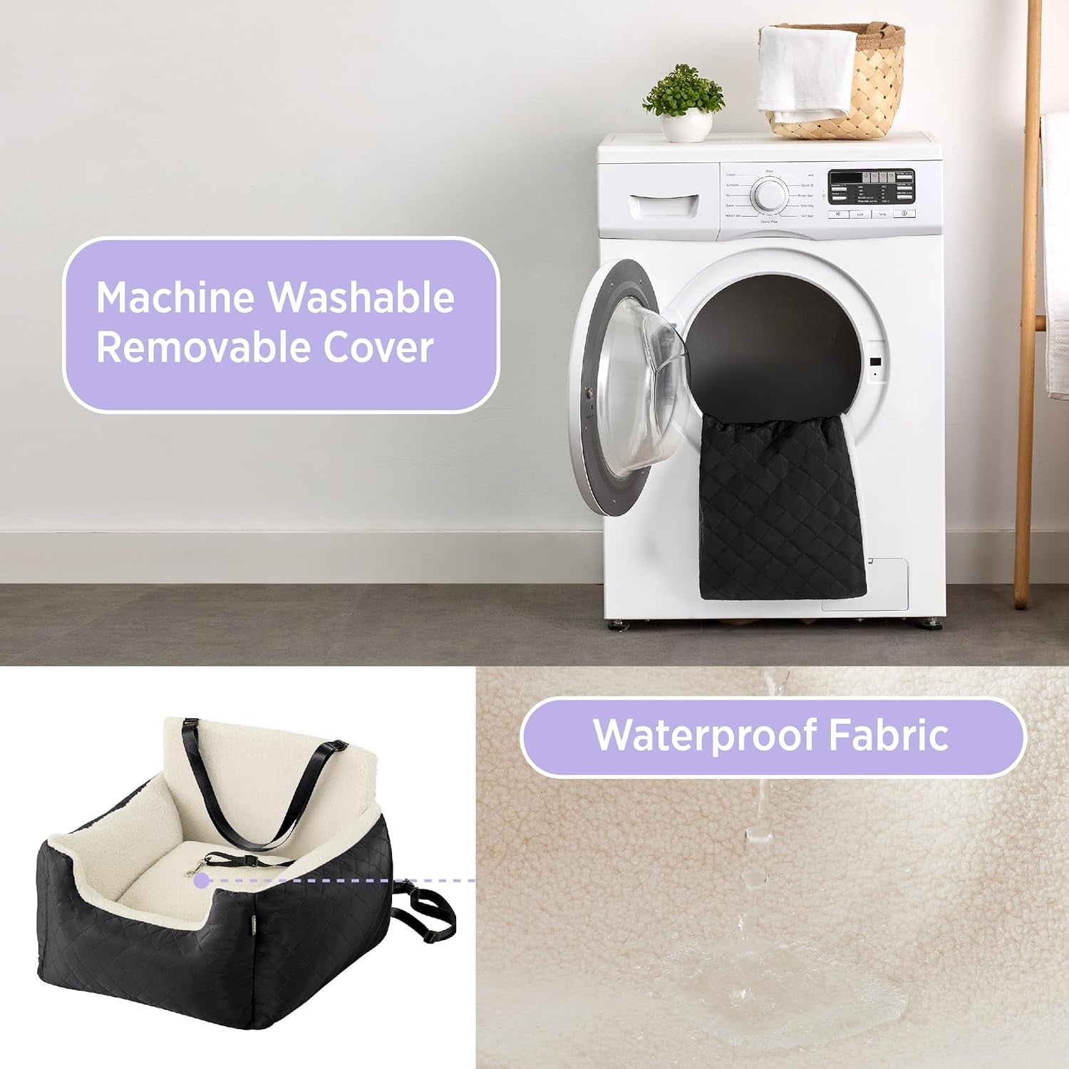 Hundesitz Auto Kleine Hunde Wasserdichter Hundesitz Auto Rückbank Hunde Autositz für Kleine Hunde mit Aufbewahrungstaschen für Autositz Hund schwarz