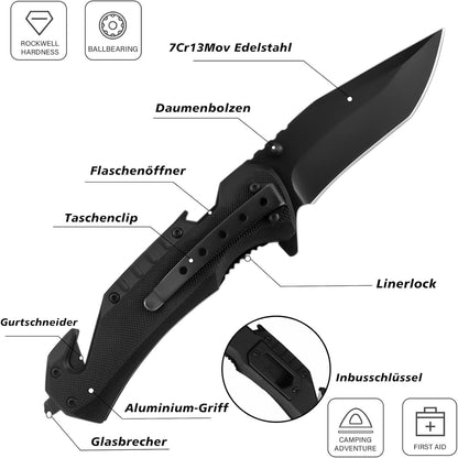 Klappmesser 20cm Einhandmesser mit Aluminium-Griff und Nylonscheide 7Cr13Mov Klinge aus rostfreiem Stahl Taschenmesser Edc Knife