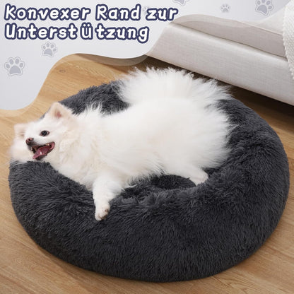 Flauschiges Hundebett Rund Hundebett Flauschig Katzenbett Ø 60 cm Rund Donut Hundekissen waschbar Langer Plüsch Hundekorb Katzenkissen Dunkelgrau