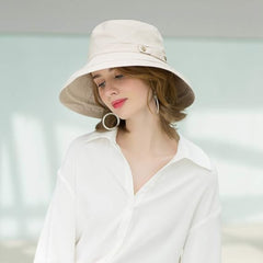 Damen Sonnenhüte aus Baumwolle Beige mit breiter Krempe LSF 50 UV-Schutz verstaubar Strandhut für Reisen Super leicht Atmungsaktiv Sommer Sonnenhüte
