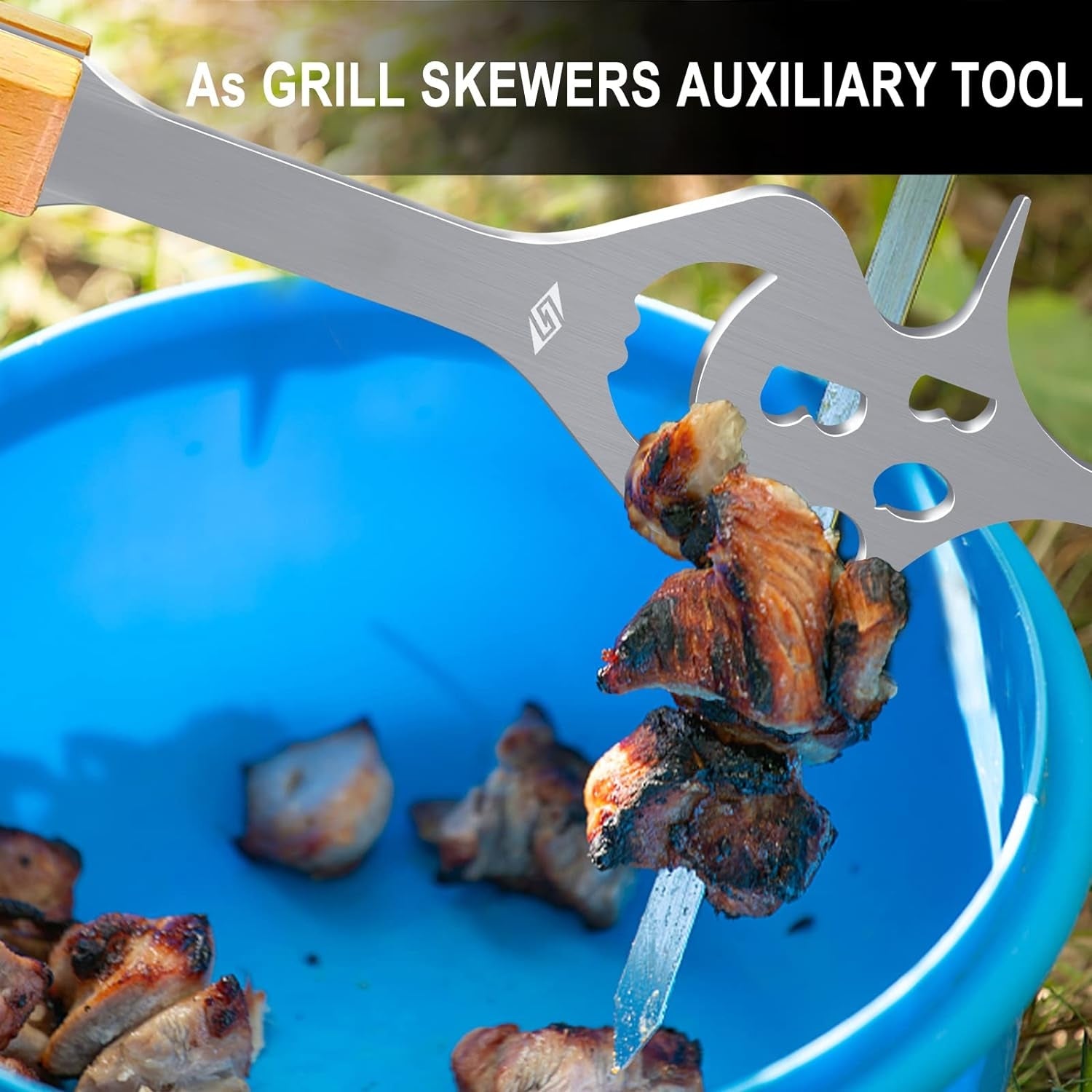 6 in 1 Grill Zubehör-35cm Fleischgabel mit Eingebauter Grillbesteck Set Funktion Multifunktion Grillbesteck Ideal Geschenke für Männer