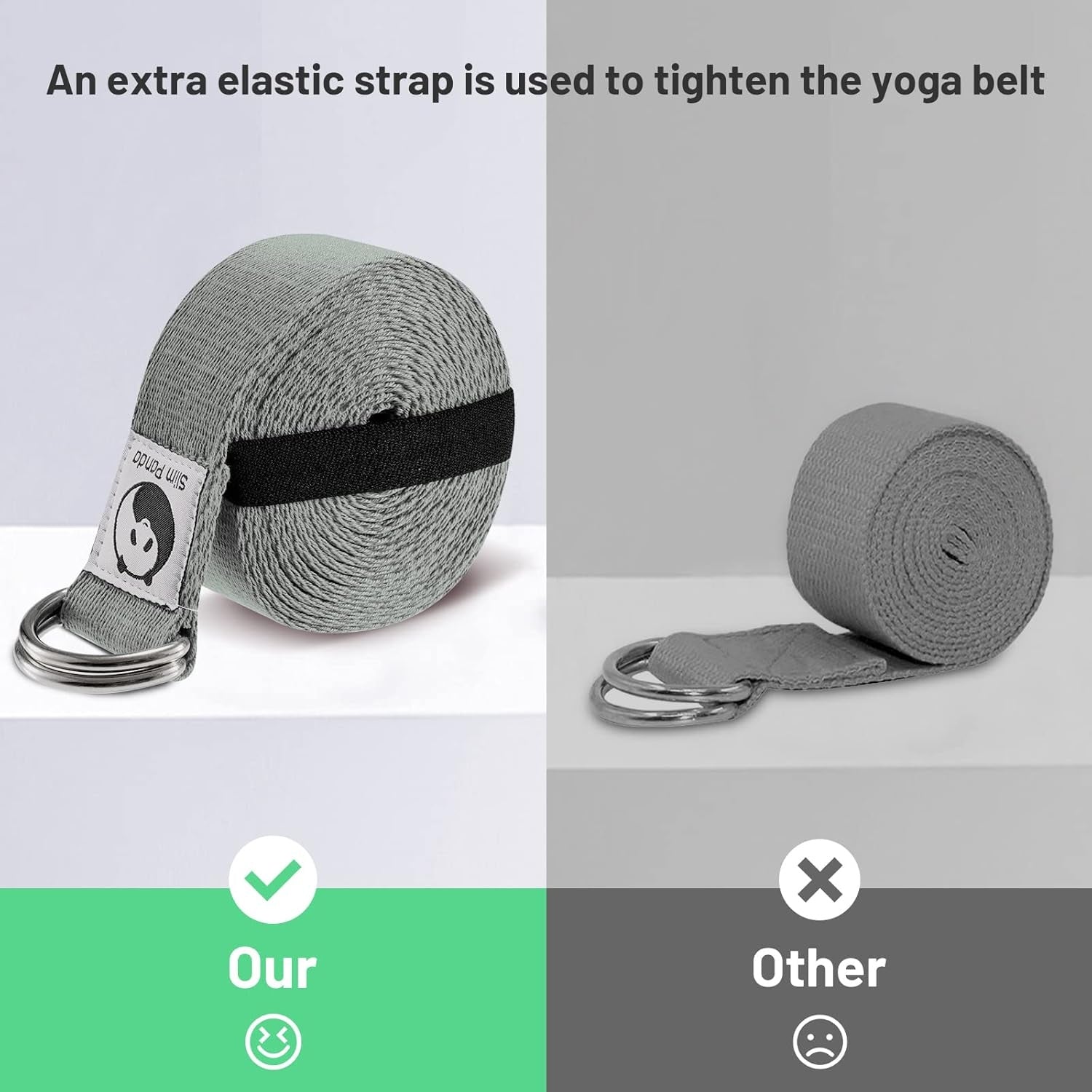 Yoga Gurt aus Baumwolle 180/250cm Praktisches Yoga Zubehör Yogagurt mit Schiebeschnalle aus Metall ideal für Dehnen und Fitness Grau
