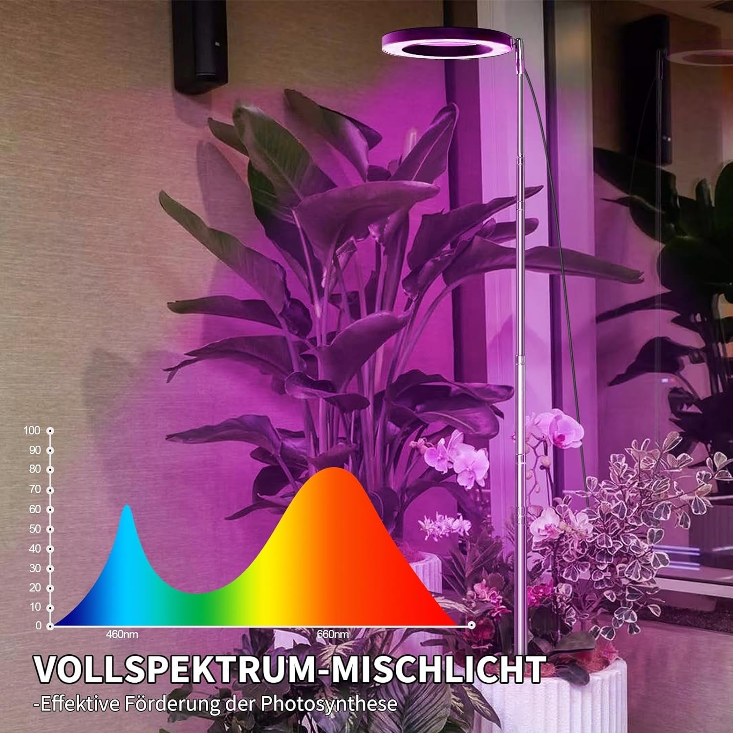 Pflanzenlampe LED Grow Lampe Vollspektrum für Zimmerpflanzen 147 CM Höhenverstellbare Pflanzenlicht mit 72 LEDs 3 Dimmbaren Helligkeitsstufen