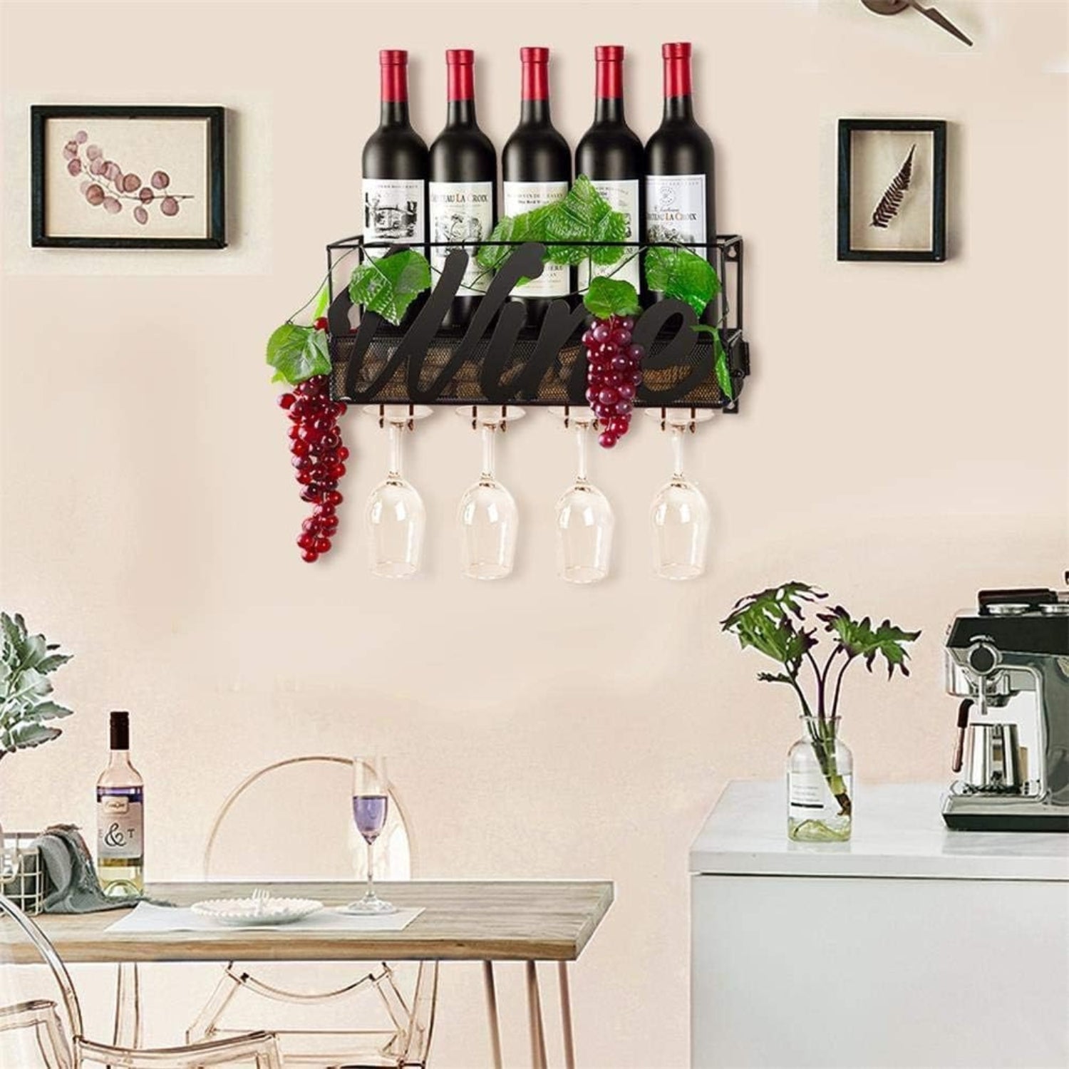 Weinregal Wand 42cm Wandmontage Weinregal Metall Dekoregal zur Wandmontage Weinflaschenhalter für die Wand Glas- und Dekorationshalter für Küche