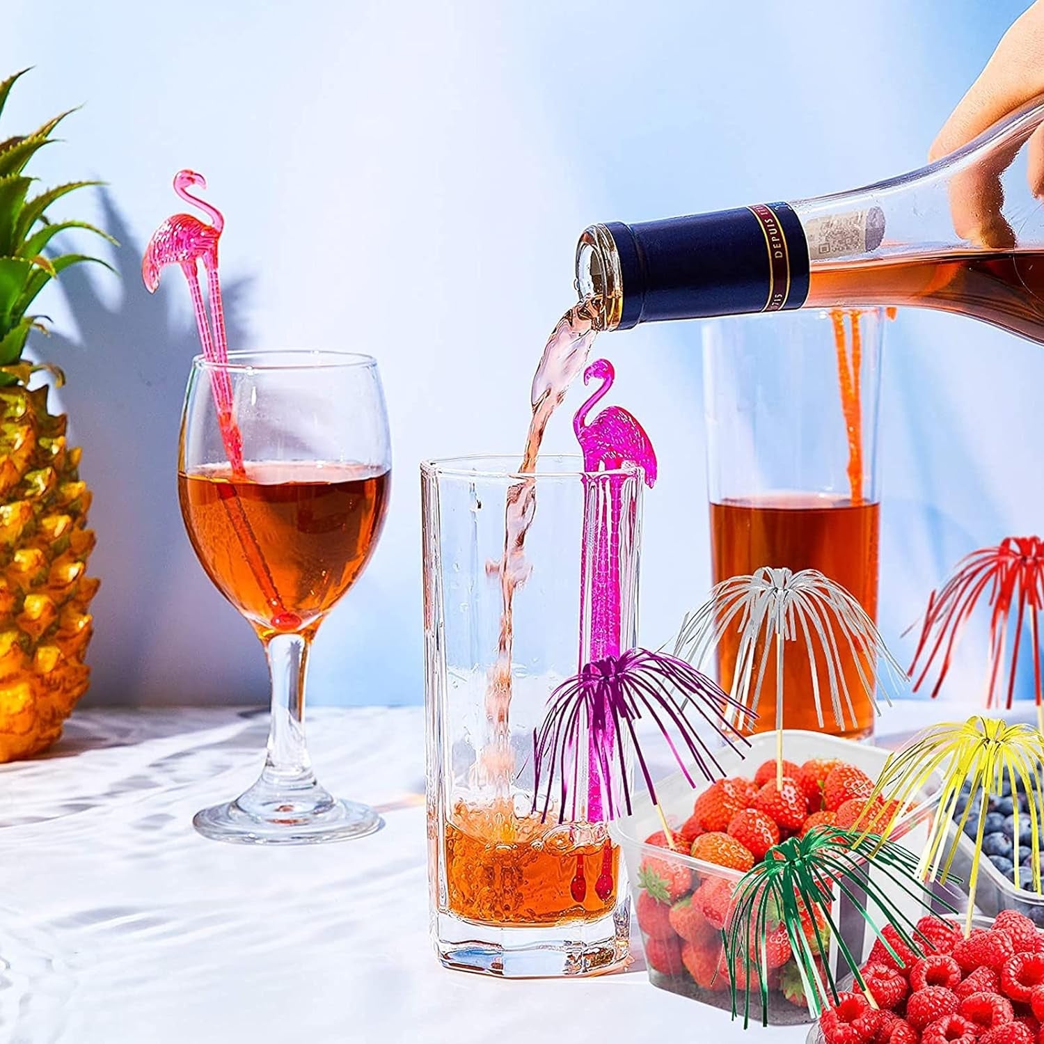Cocktail Zubehör 115 Stück Cocktail Dekoration Flamingo Rührer Alufolie Schirmchen Stick für Cocktail Getränke Obst Hochzeitsbankett Partydekoration