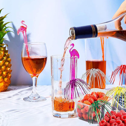Cocktail Zubehör 115 Stück Cocktail Dekoration Flamingo Rührer Alufolie Schirmchen Stick für Cocktail Getränke Obst Hochzeitsbankett Partydekoration