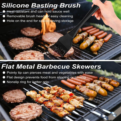 21 Teilig Grillbesteck Edelstahl im Koffer Grillzubehör Kit mit Grillmatte Ideal Geschenk für Männer und Frauen