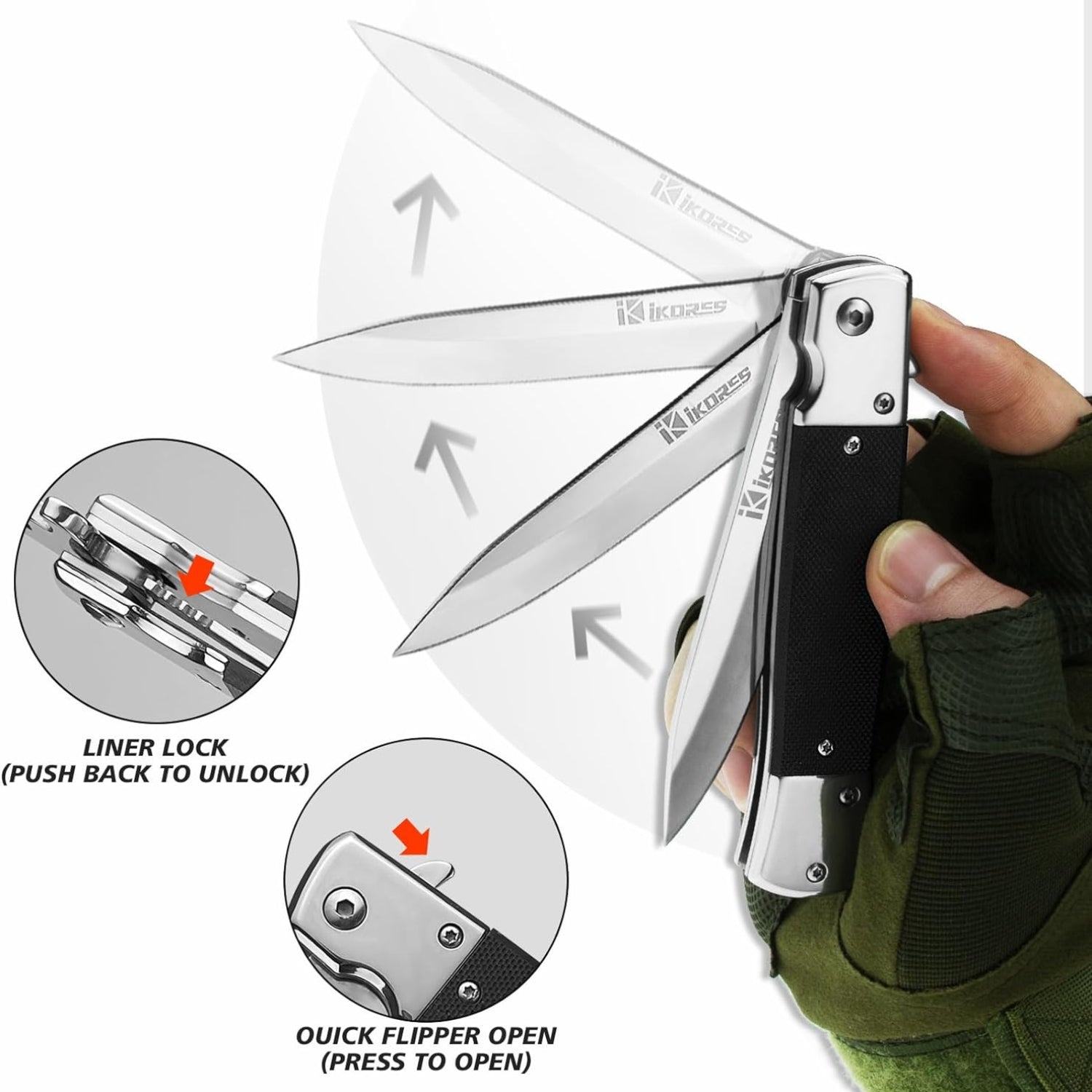 Klappmesser mit G10 Griff Einhandmesser mit Nylonscheide und Taschenclip tolles Geschenk für Männer und Frauen Mirror Silver