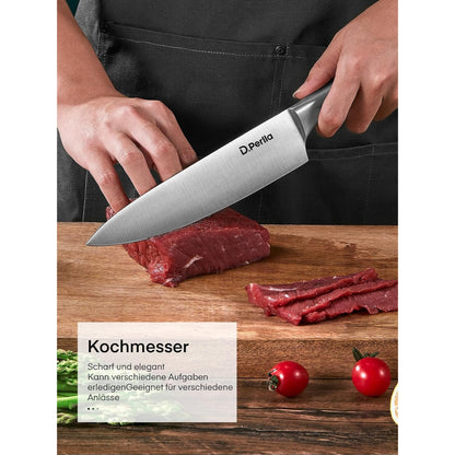 Premium Messerblock mit Messer Holzgriff Profi Messer Set 16-TLG Extra Scharf Ergonomischen Messer Set Edelstahl Kochmesser Set mit Holzblock Schwarz