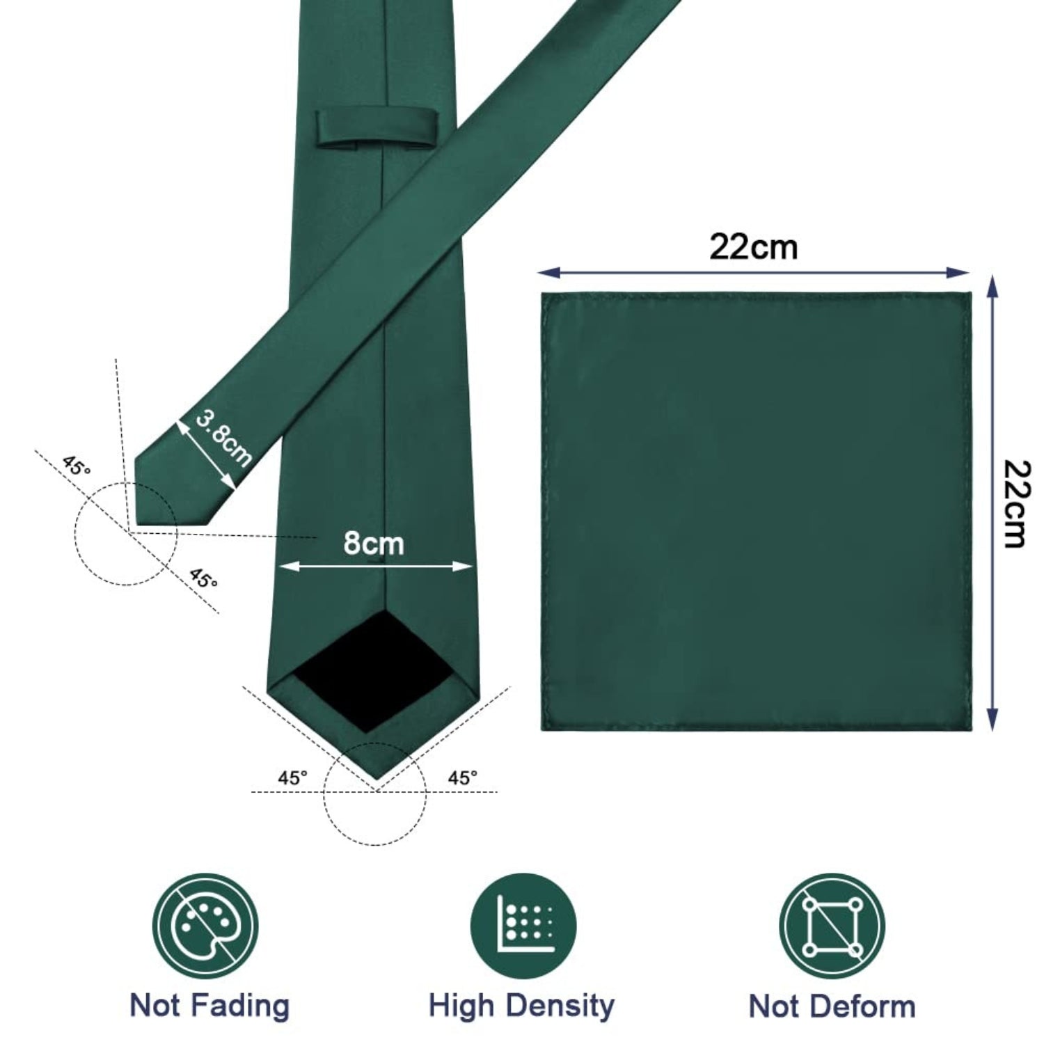 Krawattenset Herren Grün Krawatten mit Einstecktuch Schmale Krawatte 8 cm für Männer Elegant Hochzeit Krawatte für Büro oder Festliche Veranstaltungen