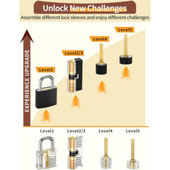 38+4 Teiliges Lockpicking Set 38-Teiliges Dietrich Set mit 4 Transparentem Trainingsschlössern und Anleitung für Schlosserei Anfänger und Profis