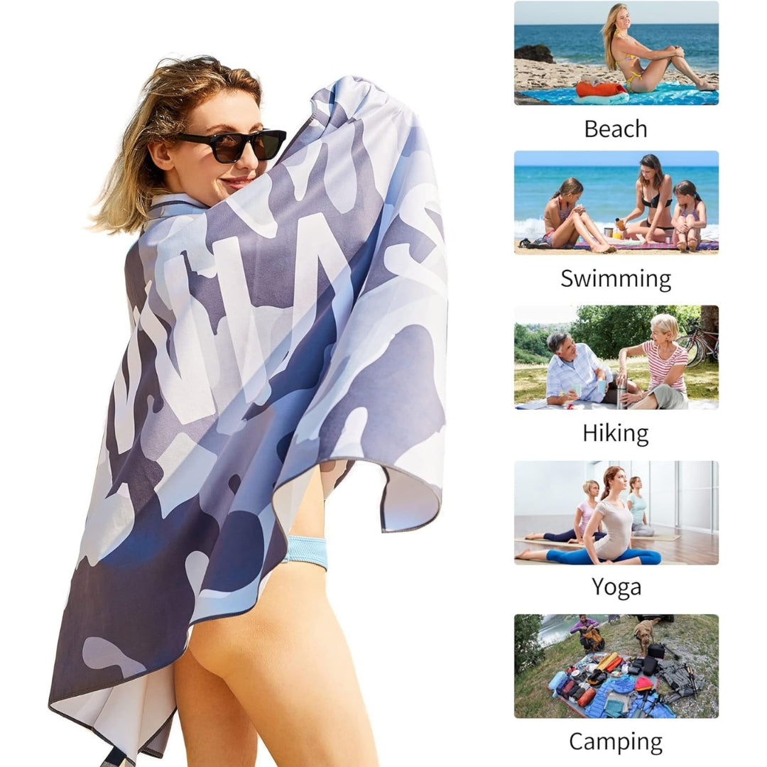 Mikrofaser Strandtuch Camouflage Grau 180x90cm Sandabweisend Schnelltrocknend
