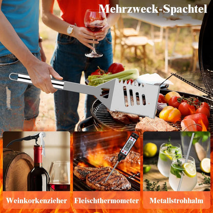Grillbesteckset aus Edelstahl in Silber 38tlg Geschenke für Männer Grill Zubehör
