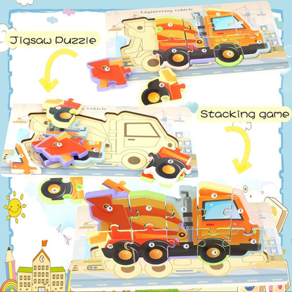 Dinosaurier Autos Holzpuzzle 9-10 Stück für Kinder 2 3 4 Jahre Montessori