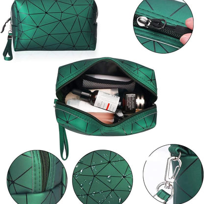 3er Set Kosmetiktasche Grün Transparent Doppellagig PVC+PU Rautenmuster Unisex