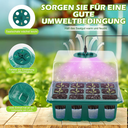 Anzucht Gewächshaus Pflanzkasten mit Wärmematte und Lampen 6 Stk Zimmergewächshaus Anzuchtkasten mit Timing-Controller und Wärmematte Mini Gewächshaus