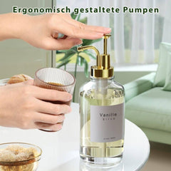 Kaffeesirup Pumpspender aus Glas 4er Set mit Etiketten 58 stück 500ml für Kaffee Bar Zubehör Sirup Flasche Sirup Pumpspender Kaffee Bar Zubehör
