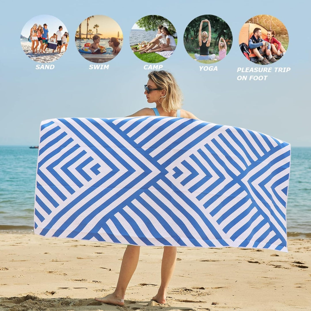 Mikrofaser Strandtuch Groß Schnelltrocknend Sandabweisend Blau Weiß 180x90cm Für Strand Poolside Vielseitig Einsetzbar